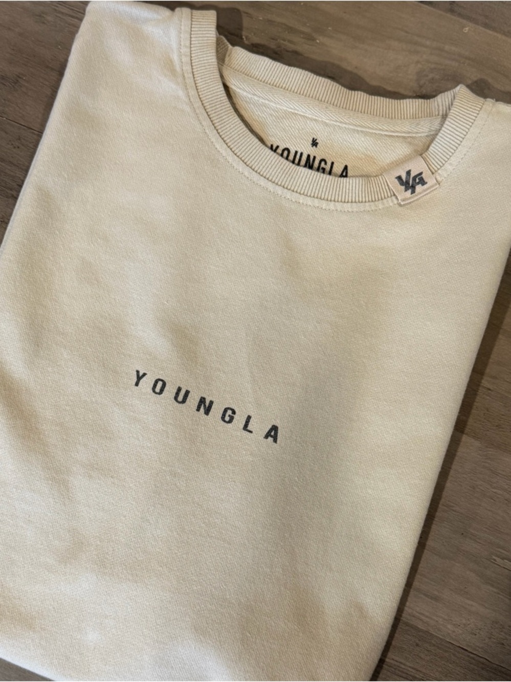 YoungLA Cream Logo Short Sleeve Men’s Top Size M
